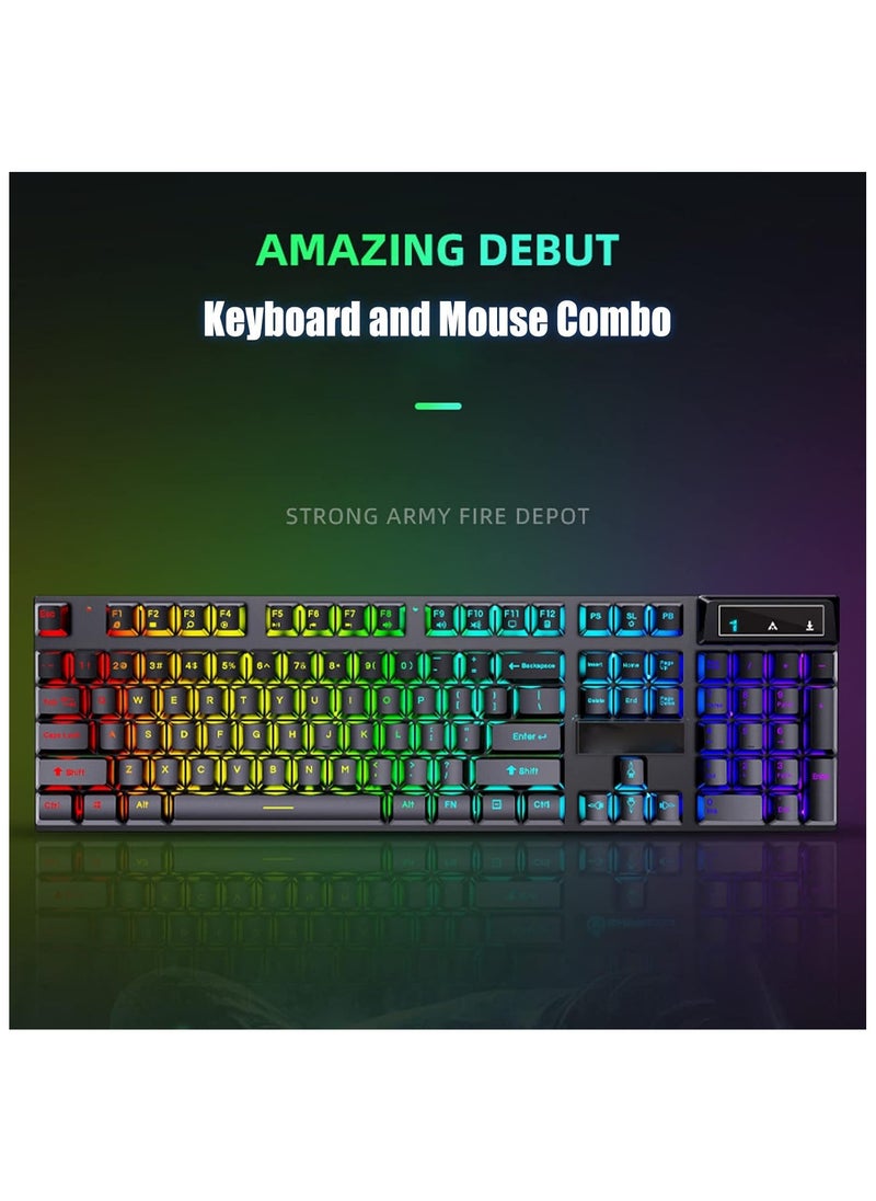 Keyboard and Mouse Combo, 104 Keys LED Backlit Mouse and Keyboard Set, Ergonomic Keyboard, Waterproof Keyboard Mouse Set for Work, Gaming