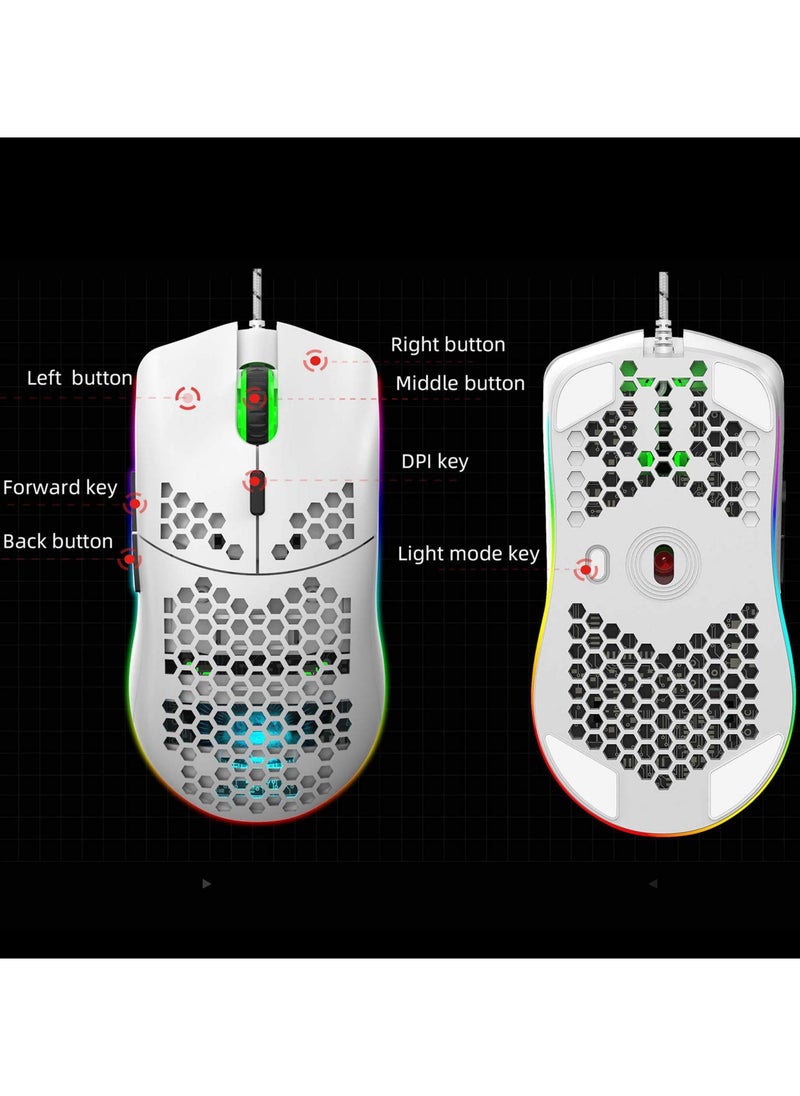 Wired Gaming Mouse, Computer Accessory RGB Hollow Mouse, Durable for Office Home