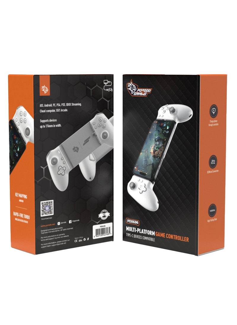 Gaming Controller compatible with IOS and Android / Multi-Platform Game Controller / Bluetooth/Wired Connection / Rapid-Fire Turbo / PC/ PS4/PS5/XBOX Streaming/Cloud computer/XGP/Arcade - White