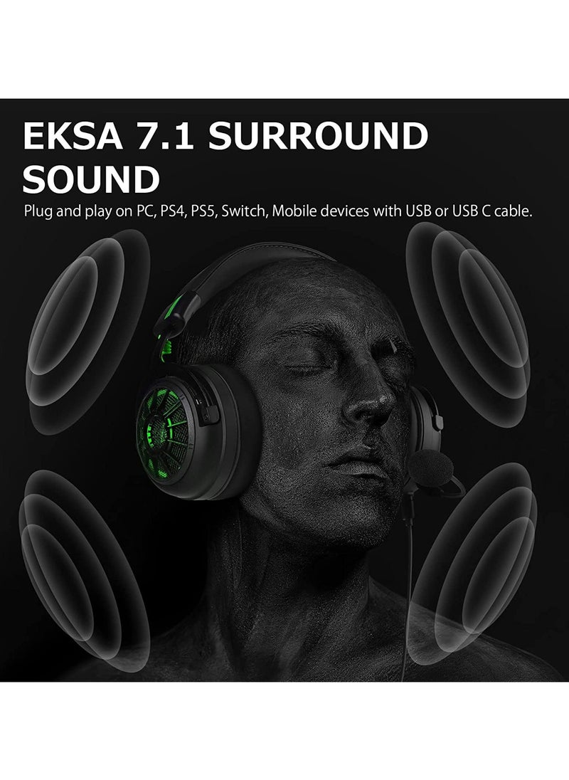 EKSA E5000 PRO Gaming Headset-7.1 Surround Sound Intelligent Noise Cancelling Microphone,Wired Headphones for PC PS4 PS5 Xbox one