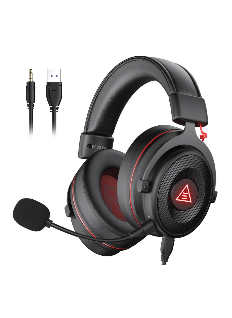 EKSA E900 Pro USB Gaming Headset-Xbox One Headset with 7.1 Surround Sound, PS4/PS5 Headset Noise Cancelling Headset with Mic&LED Light, Compatible with PC, PS4, PS5, Xbox One Controller, Nintendo Switch