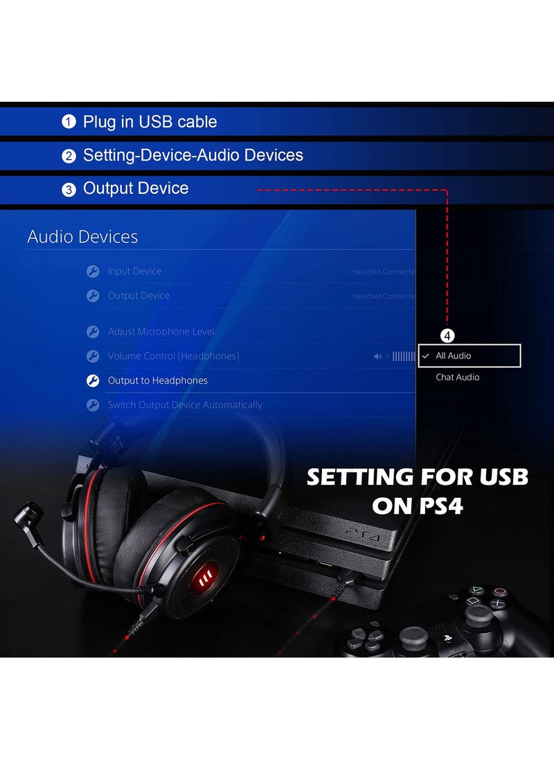 EKSA E900 Pro USB Gaming Headset-Xbox One Headset with 7.1 Surround Sound, PS4/PS5 Headset Noise Cancelling Headset with Mic&LED Light, Compatible with PC, PS4, PS5, Xbox One Controller, Nintendo Switch