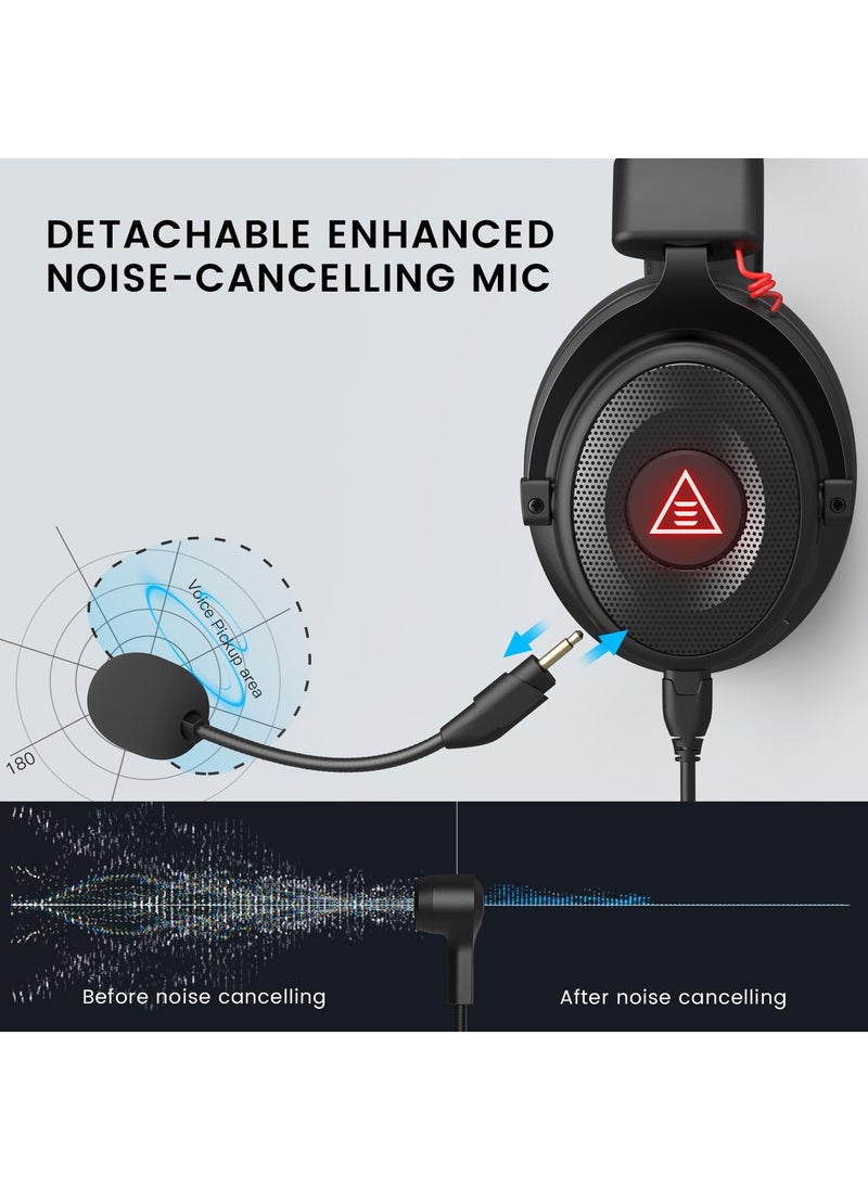 EKSA E900 Pro USB Gaming Headset-Xbox One Headset with 7.1 Surround Sound, PS4/PS5 Headset Noise Cancelling Headset with Mic&LED Light, Compatible with PC, PS4, PS5, Xbox One Controller, Nintendo Switch