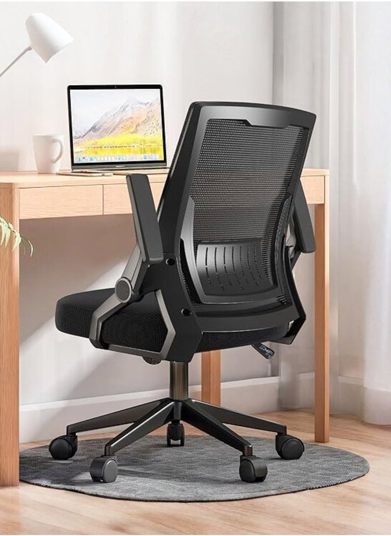 Ergonomic Office Chair Computer Desk Chair Comfy with Adjustable Lumbar Support Mid-Back Mesh Gaming Chair with Flip-up Armrest Tilt Function Task Chair for Home Bedroom Gaming Black