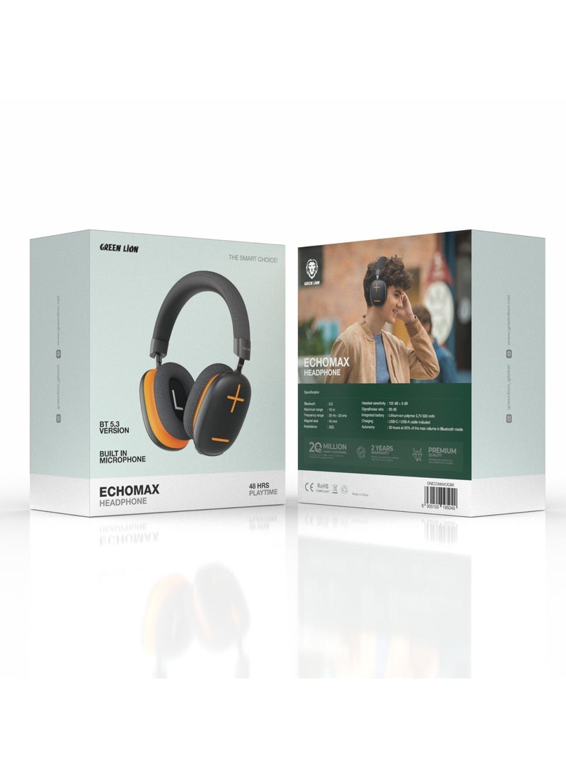 Echo Max Headphone / 48 Hours Play Time / 10m Transmission Range / Built in Microphone / Bluetooth V5.3 - Black & Orange