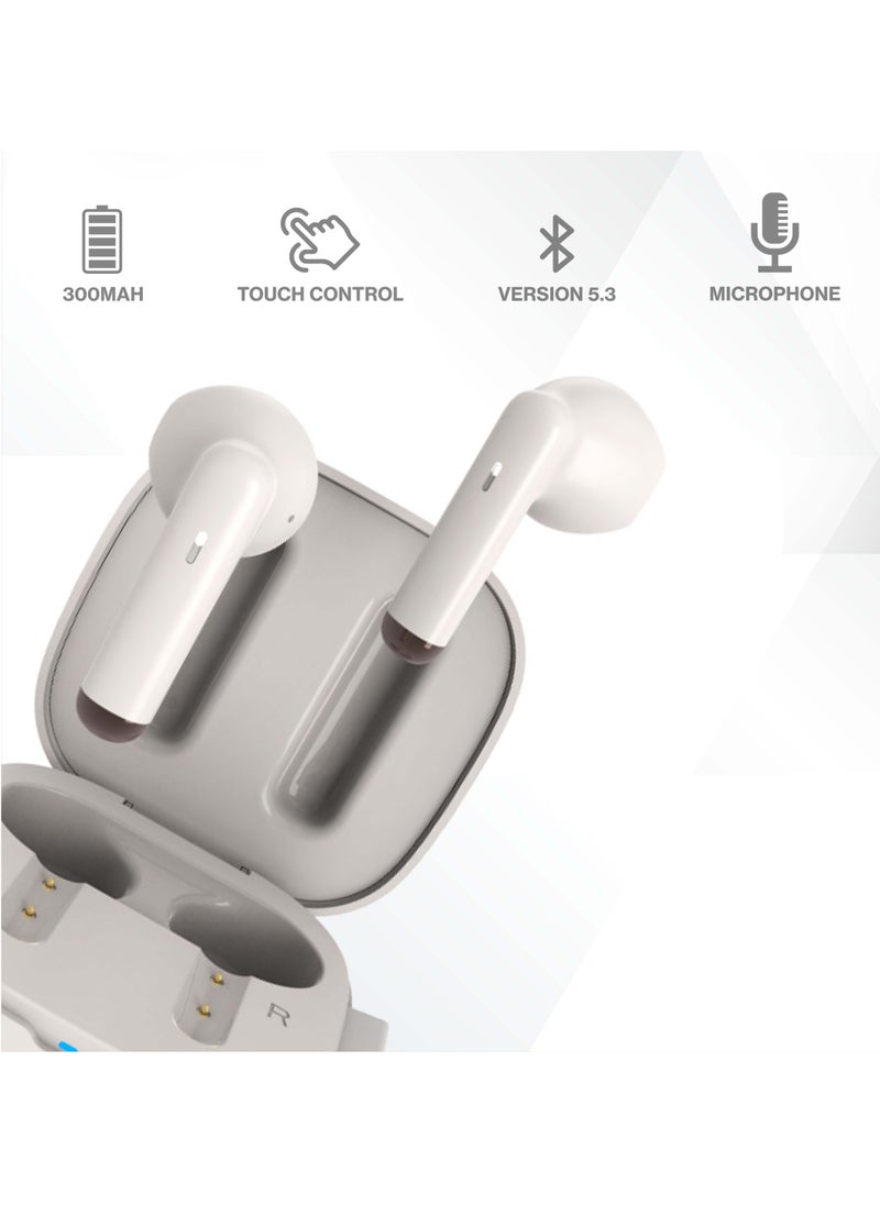 Maxwell MW18 Bluetooth Earbuds, Premium Mic for Clearer Calls, 4 Hours Playback per Charge, Type-C Charging, Bluetooth 5.3, Siri Voice Assistant, Pocket-friendly, Lightweight Case (Beige)