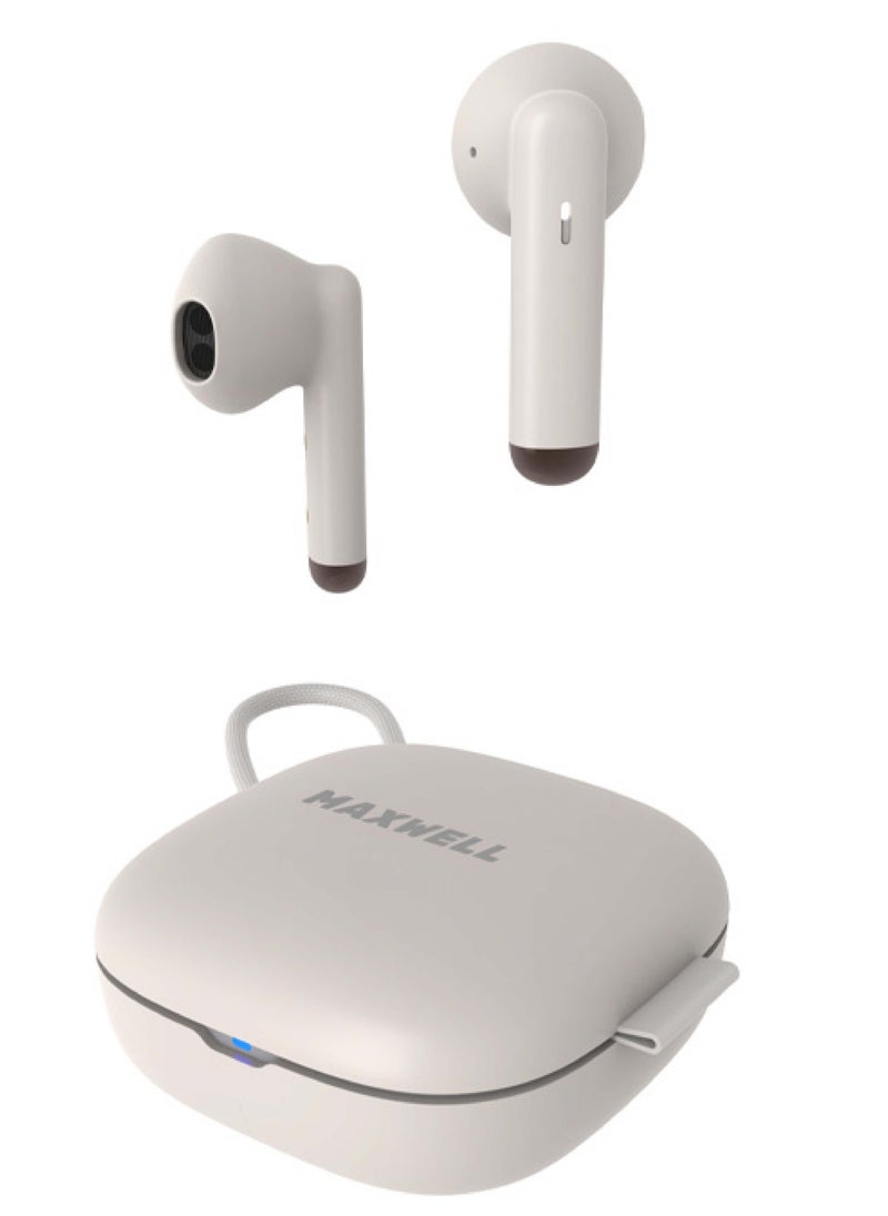 Maxwell MW18 Bluetooth Earbuds, Premium Mic for Clearer Calls, 4 Hours Playback per Charge, Type-C Charging, Bluetooth 5.3, Siri Voice Assistant, Pocket-friendly, Lightweight Case (Beige)