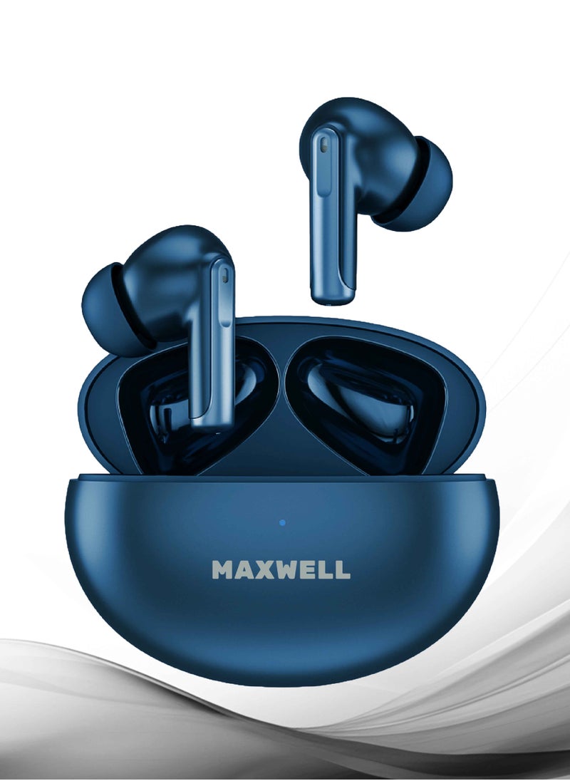 Maxwell NOVATUNE Earbuds, Bluetooth 5.3, Premium Mic for Clear Calls, 15m Wireless Range, 3 Hours Play/Talk Time, 400mAh Charging Case, Lightweight, High-Fidelity Audio Earphones (Blue)