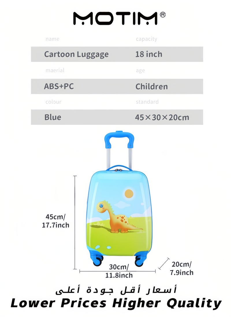 Kids 18 inch Cartoon Luggage Lightweight Travel Luggage Made of ABS Material Carry-On Luggage with Spinning Wheels for Kids to go Traveling and School