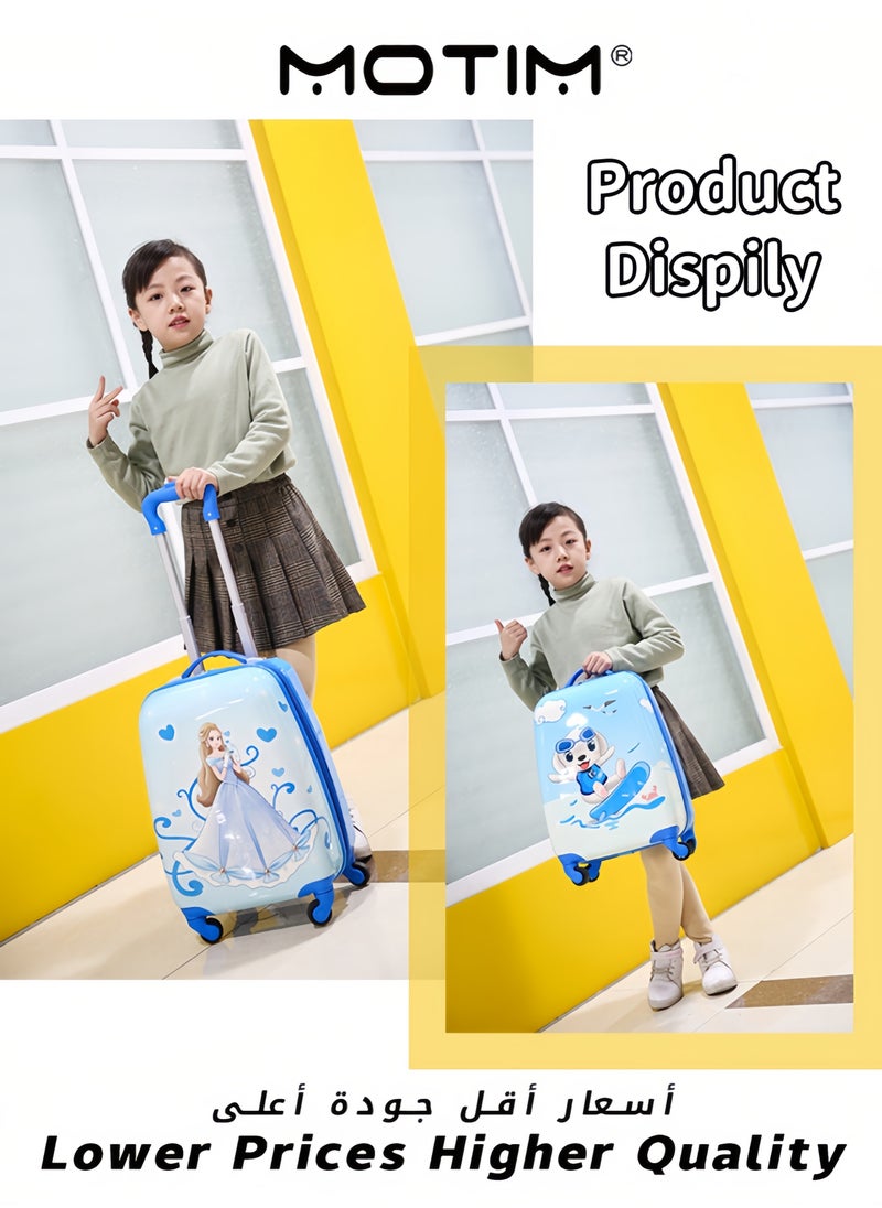 Kids 18 inch Cartoon Luggage Lightweight Travel Luggage Made of ABS Material Carry-On Luggage with Spinning Wheels for Kids to go Traveling and School