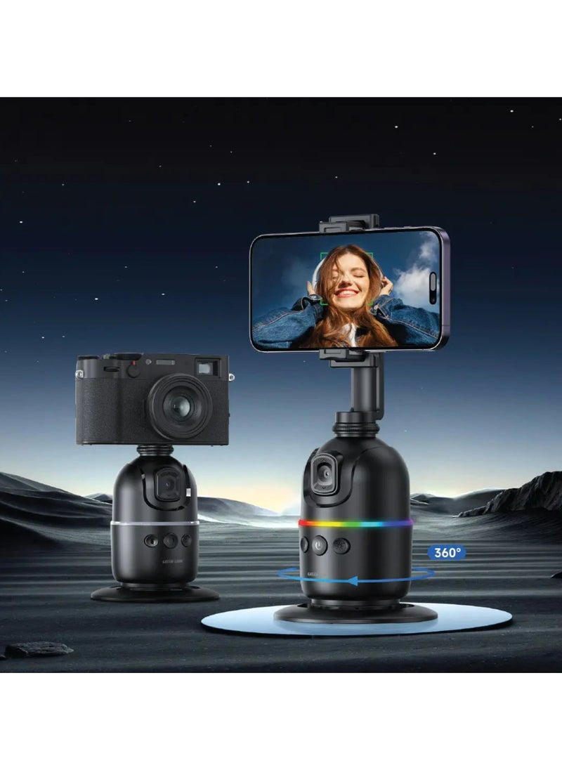 Auto Track Gimbal, Multi-Device Support, Face Tracking, Gesture Detection, 3W Power, 1200mAh Battery, 1-4m Range, 6.5-9.5cm Phone Holder, Type-C Charging Port - Black