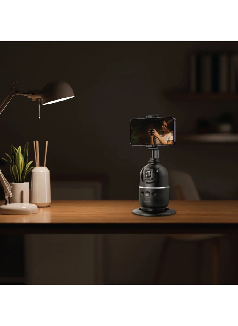 Auto Track Gimbal, Multi-Device Support, Face Tracking, Gesture Detection, 3W Power, 1200mAh Battery, 1-4m Range, 6.5-9.5cm Phone Holder, Type-C Charging Port - Black