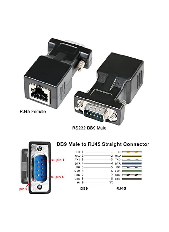 DB9 to RJ45 Serial Adapter RS232 Male to RJ-45 Female Ethernet Converter Compatible with Standard 9 Pin RS-232 Devices