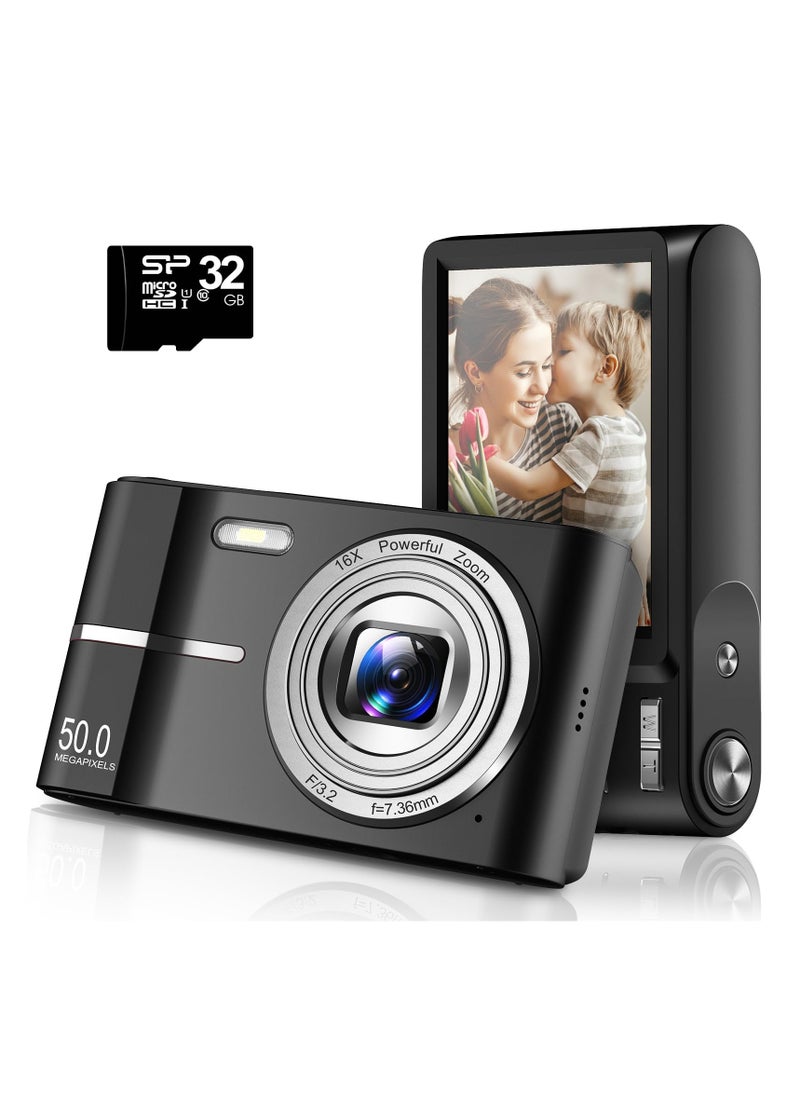 Digital Camera, 50MP Full HD 1080P Camera with 16x Zoom Anti-Shake, Compact Camera for Teens Girls Boys, Kids Camera with 32GB SD Card