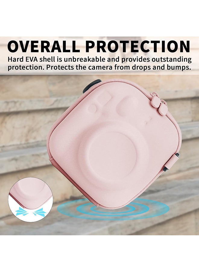 Universal Protective Camera Case for Fujifilm Instax Mini 12 11 9 8 SE 7+ 40, Instant Camera Bag Hard EVA Case with Shoulder Strap- Blossom Pink