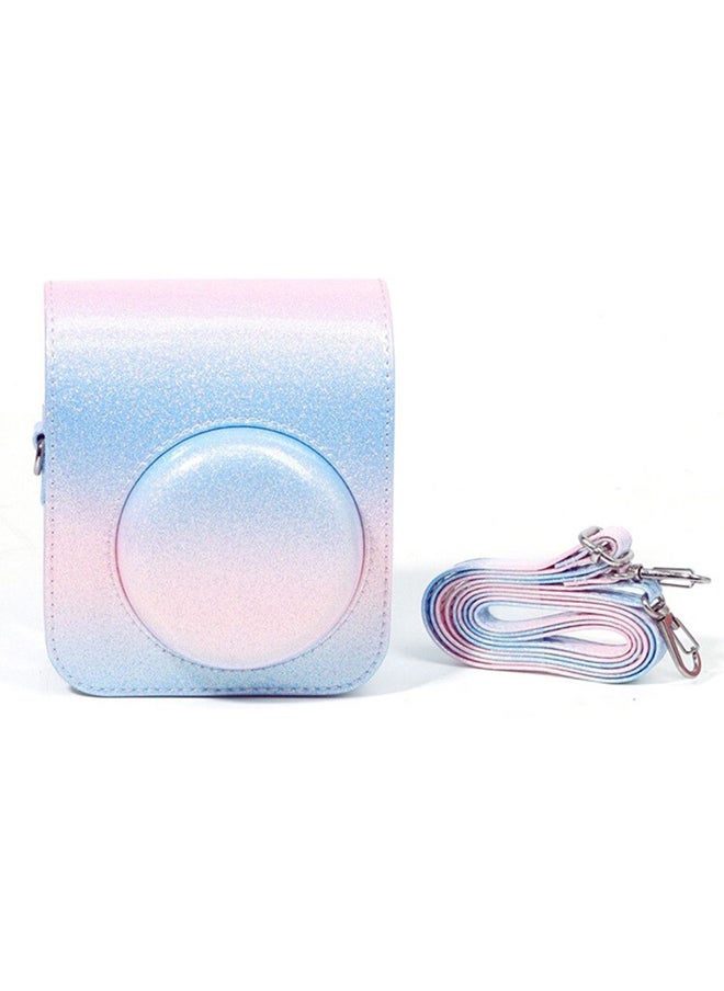 Protective Camera Case for Fujifilm Instax Mini 12 Instant Camera PU Leather Glitter Gradient Style Camera Bag with Shoulder Strap- Pink&Blue