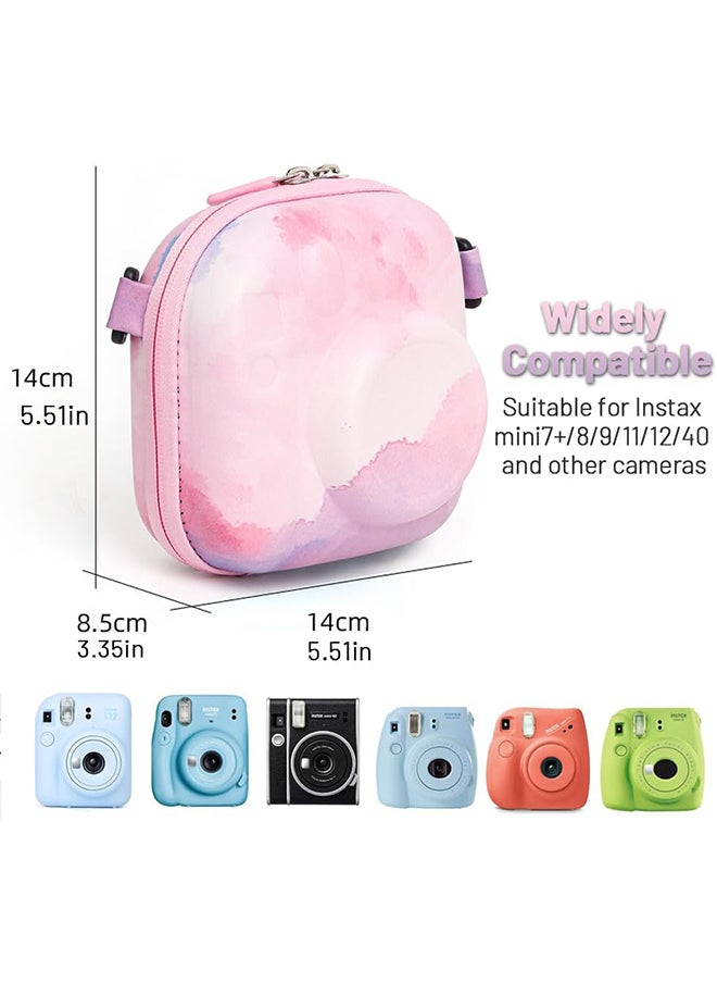 Universal Protective Camera Case for Fujifilm Instax Mini 12 11 9 8 SE 7+ 40, Instant Camera Bag Hard EVA Case with Shoulder Strap- Pink Cloud