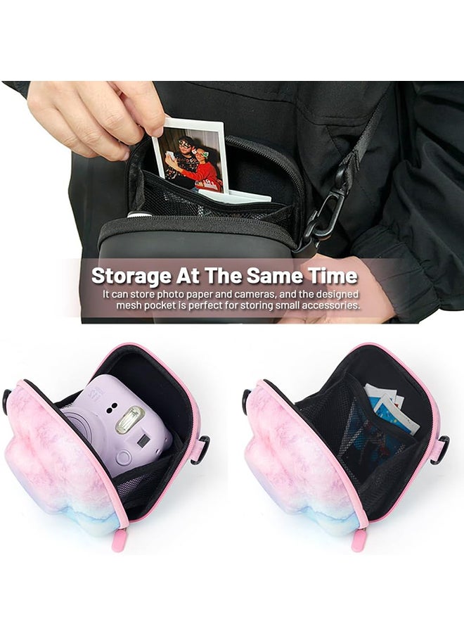 Universal Protective Camera Case for Fujifilm Instax Mini 12 11 9 8 SE 7+ 40, Instant Camera Bag Hard EVA Case with Shoulder Strap- Pink Cloud