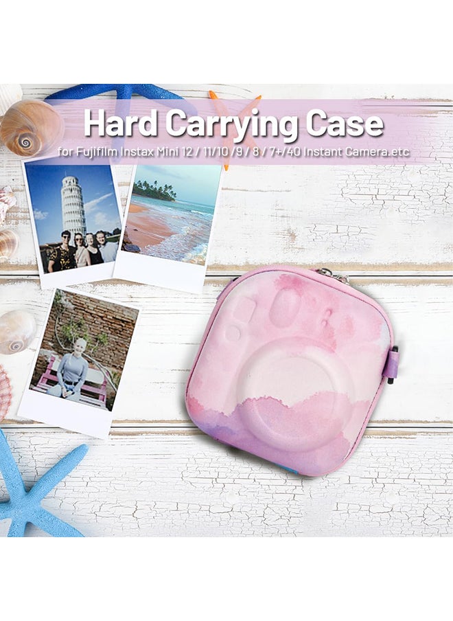 Universal Protective Camera Case for Fujifilm Instax Mini 12 11 9 8 SE 7+ 40, Instant Camera Bag Hard EVA Case with Shoulder Strap- Pink Cloud