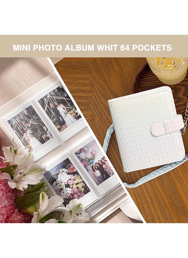 Camera Case for Fujifilm Instax Mini 12 Instant Camera, PU Leather Glitter Woven Camera Bag with Shoulder Strap & 64 Pockets Mini Photo Album- White