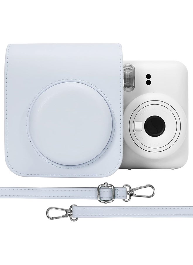 PU Leather Camera Case for Fujifilm Instax Mini 12 Instant Camera | Protective Camera Cover with Adjustable Shoulder Strap - Clay White