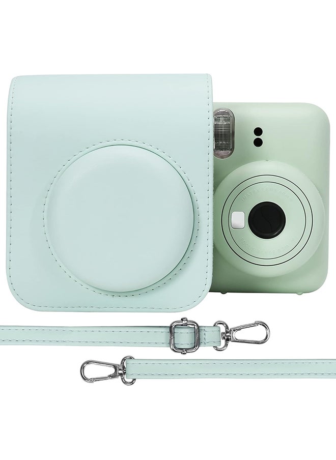 PU Leather Camera Case for Fujifilm Instax Mini 12 Instant Camera | Protective Camera Cover with Adjustable Shoulder Strap - Mint Green