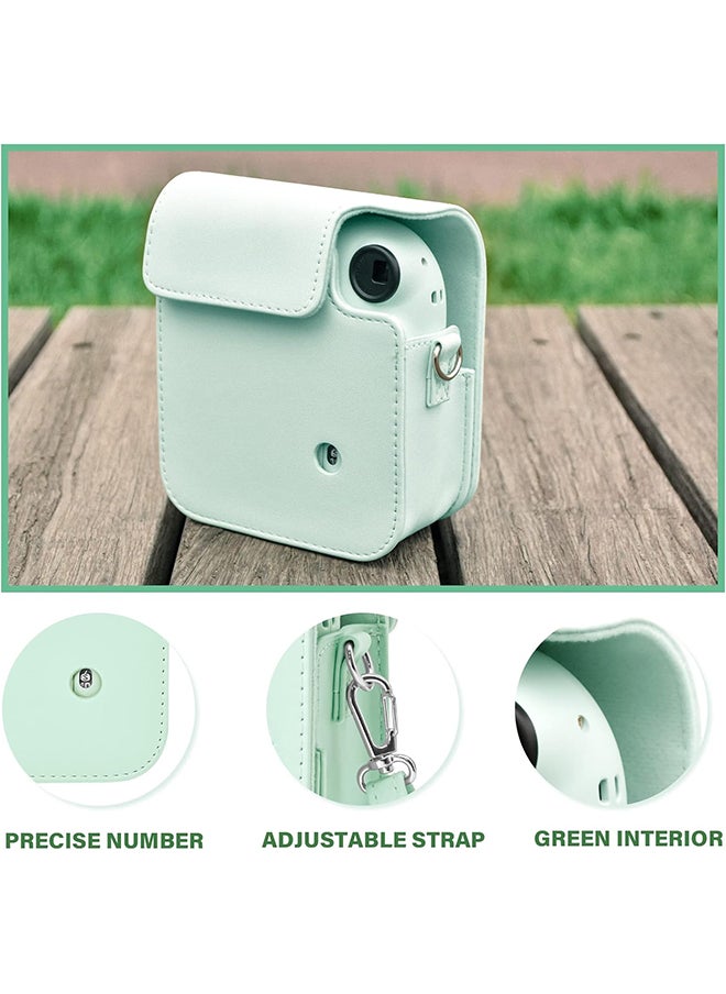 PU Leather Camera Case for Fujifilm Instax Mini 12 Instant Camera | Protective Camera Cover with Adjustable Shoulder Strap - Mint Green