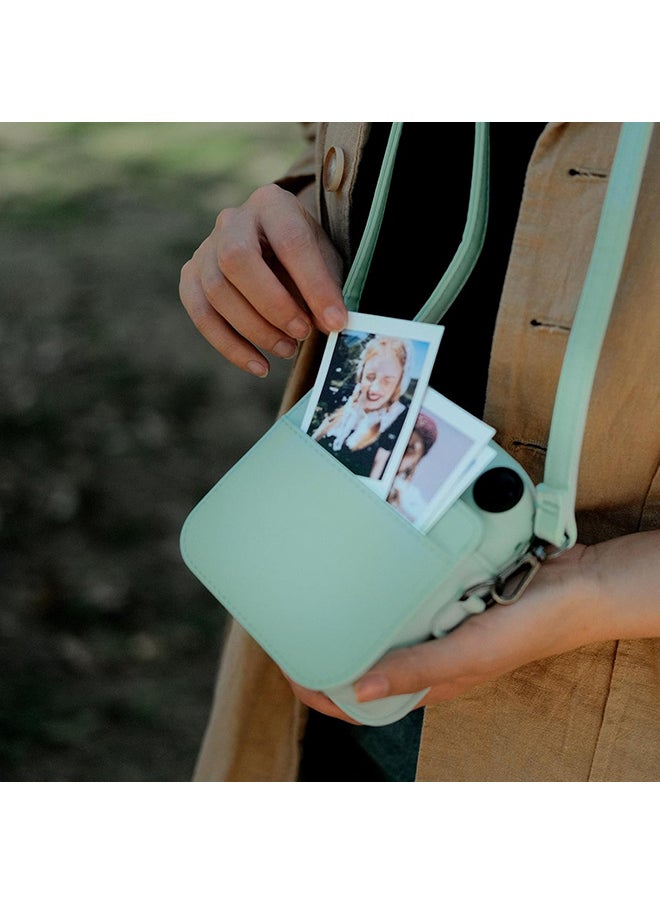 PU Leather Camera Case for Fujifilm Instax Mini 12 Instant Camera | Protective Camera Cover with Adjustable Shoulder Strap - Mint Green