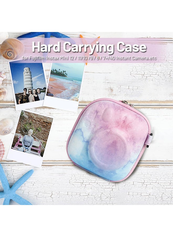 Universal Protective Camera Case for Fujifilm Instax Mini 12 11 9 8 SE 7+ 40, Instant Camera Bag Hard EVA Case with Shoulder Strap- Blue pink painting