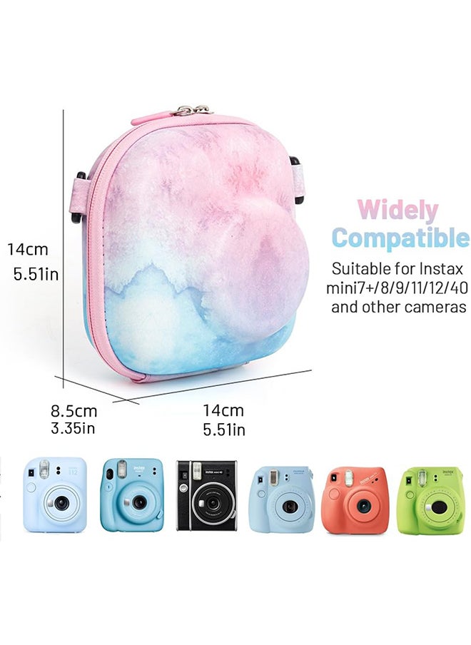 Universal Protective Camera Case for Fujifilm Instax Mini 12 11 9 8 SE 7+ 40, Instant Camera Bag Hard EVA Case with Shoulder Strap- Blue pink painting