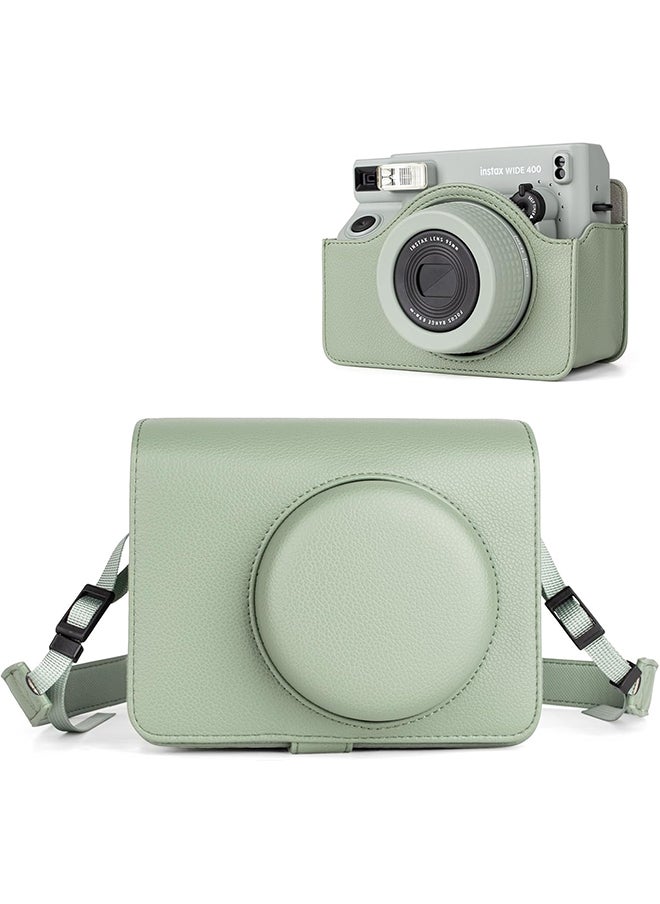 Camera Case for Instax Wide 400 Camera, PU Leather Protective Carrying Camera Bag with Adjustable Shoulder Strap- Fresh Green