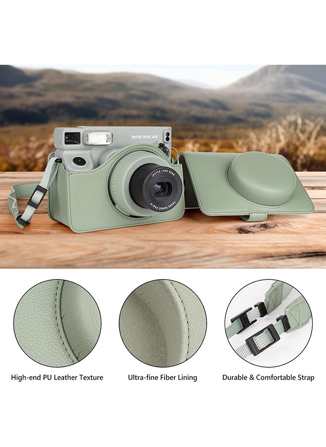 Camera Case for Instax Wide 400 Camera, PU Leather Protective Carrying Camera Bag with Adjustable Shoulder Strap- Fresh Green