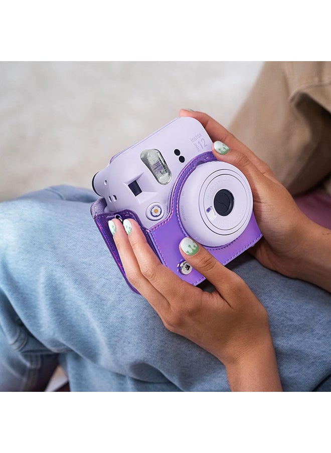 Protective Camera Case for Fujifilm Instax Mini 12 Instant Camera|PU Leather Camera Cover with Adjustable Shoulder Strap - iridescent purple