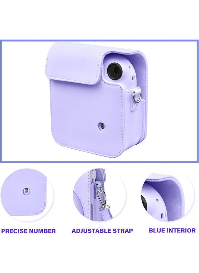 PU Leather Camera Case for Fujifilm Instax Mini 12 Instant Camera | Protective Camera Cover with Adjustable Shoulder Strap - Lilac Purple