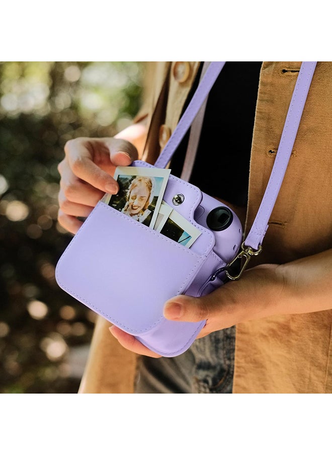 PU Leather Camera Case for Fujifilm Instax Mini 12 Instant Camera | Protective Camera Cover with Adjustable Shoulder Strap - Lilac Purple