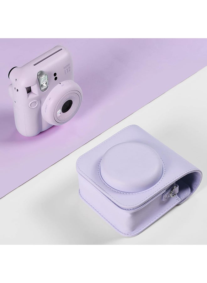 PU Leather Camera Case for Fujifilm Instax Mini 12 Instant Camera | Protective Camera Cover with Adjustable Shoulder Strap - Lilac Purple