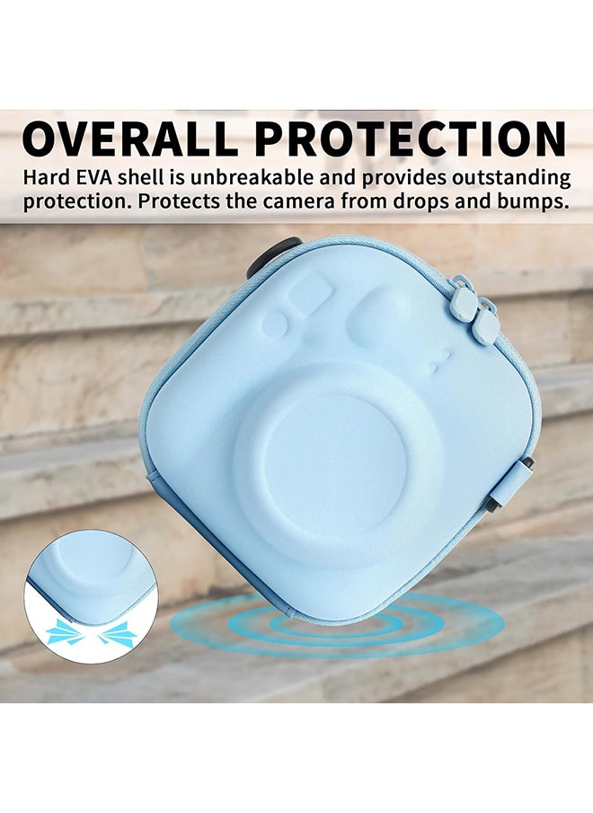 Universal Protective Camera Case for Fujifilm Instax Mini 12 11 9 8 SE 7+ 40, Instant Camera Bag Hard EVA Case with Shoulder Strap- Pastel Blue