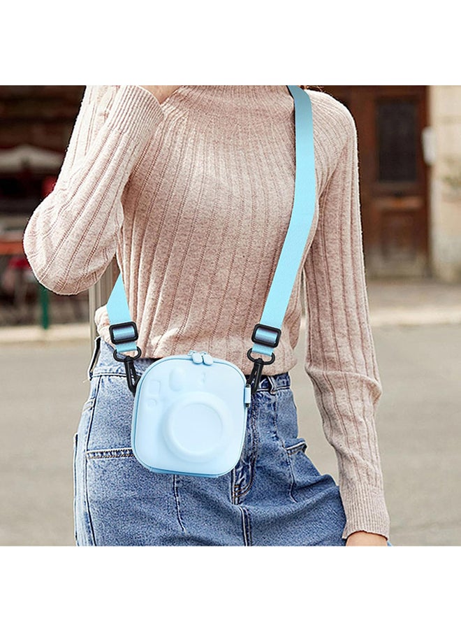 Universal Protective Camera Case for Fujifilm Instax Mini 12 11 9 8 SE 7+ 40, Instant Camera Bag Hard EVA Case with Shoulder Strap- Pastel Blue