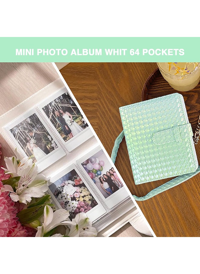 Camera Case for Fujifilm Instax Mini 12 Instant Camera,PU Leather Glitter Woven Camera Bag with Shoulder Strap & 64 Pockets Photo Album- Light Green