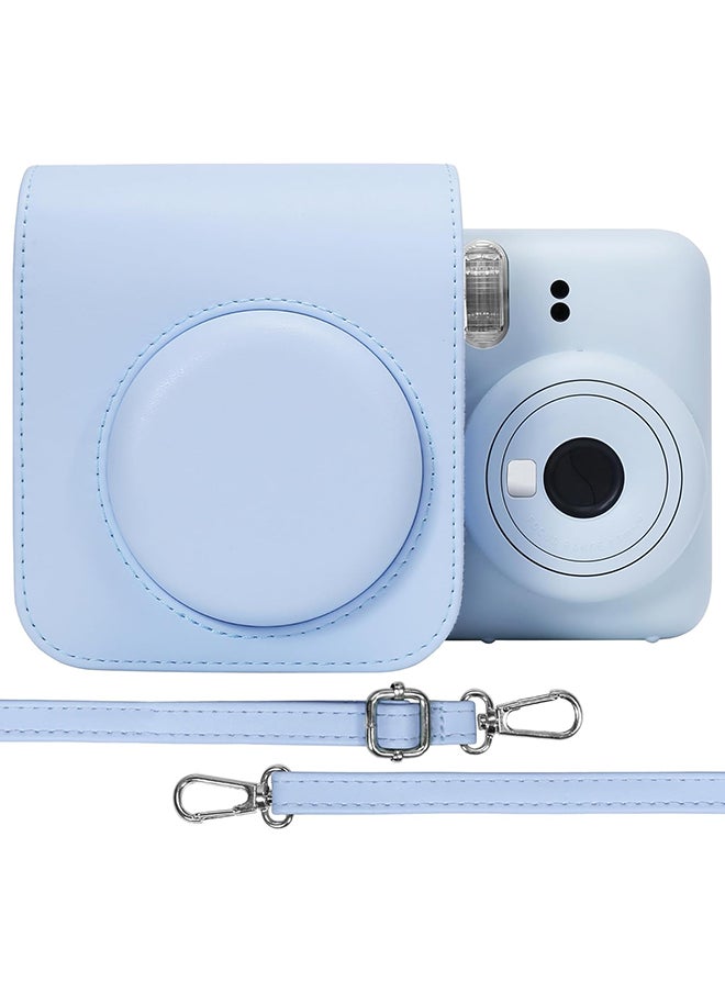 PU Leather Camera Case for Fujifilm Instax Mini 12 Instant Camera | Protective Camera Cover with Adjustable Shoulder Strap - Pastel Blue