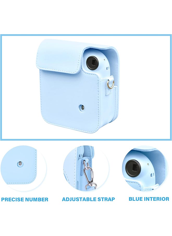 PU Leather Camera Case for Fujifilm Instax Mini 12 Instant Camera | Protective Camera Cover with Adjustable Shoulder Strap - Pastel Blue