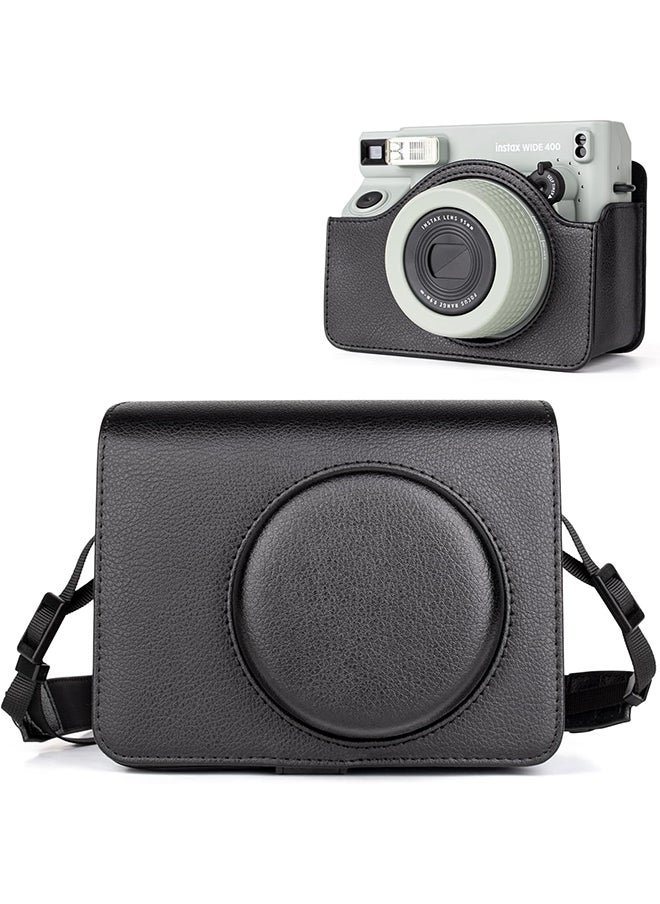 Camera Case for Instax Wide 400 Camera, PU Leather Protective Carrying Camera Bag with Adjustable Shoulder Strap- Black