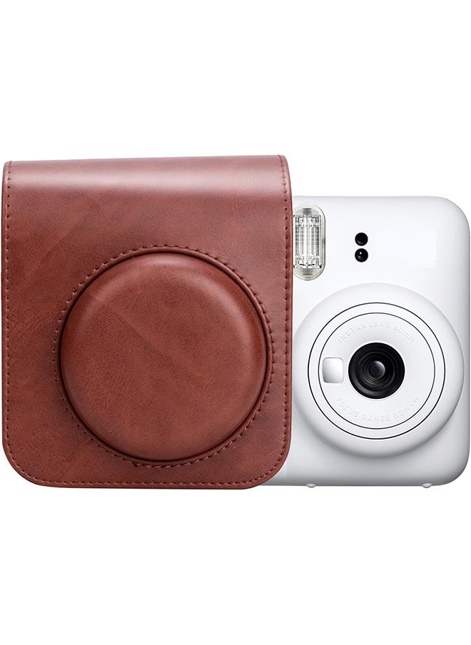 PU Leather Camera Case for Fujifilm Instax Mini 12 Instant Camera | Protective Camera Cover with Adjustable Shoulder Strap- Dark Brown