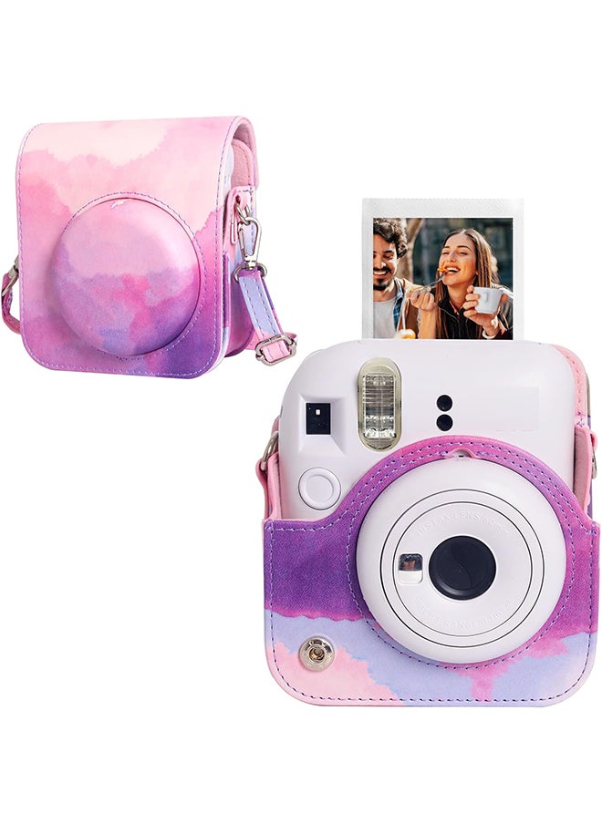 PU Leather Camera Case for Fujifilm Instax Mini 12 Instant Camera | Protective Camera Cover with Adjustable Shoulder Strap - Pink Cloud