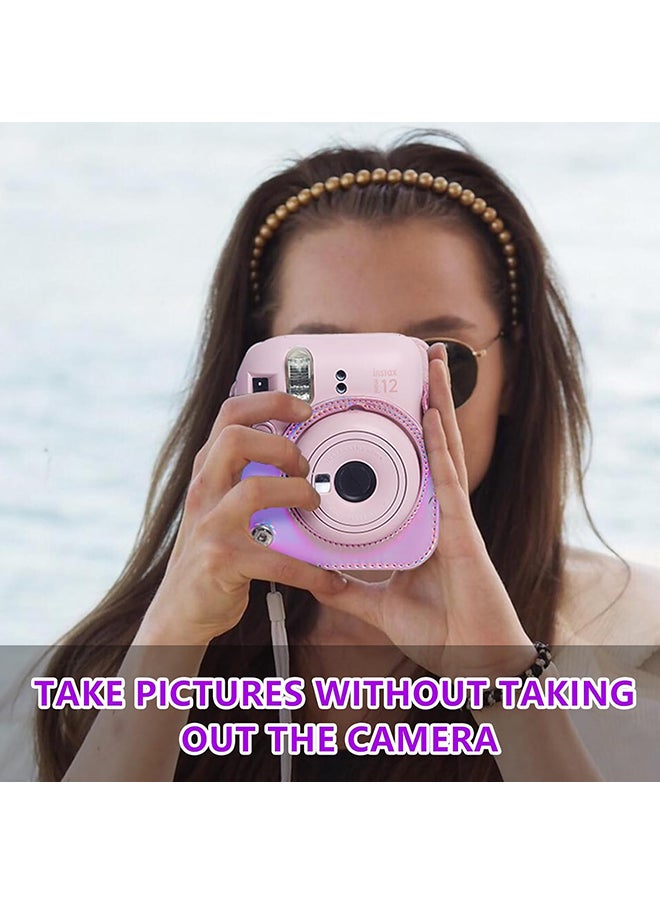 Protective Camera Case for Fujifilm Instax Mini 12 Instant Camera |PU Leather Camera Cover with Adjustable Shoulder Strap - iridescent pink