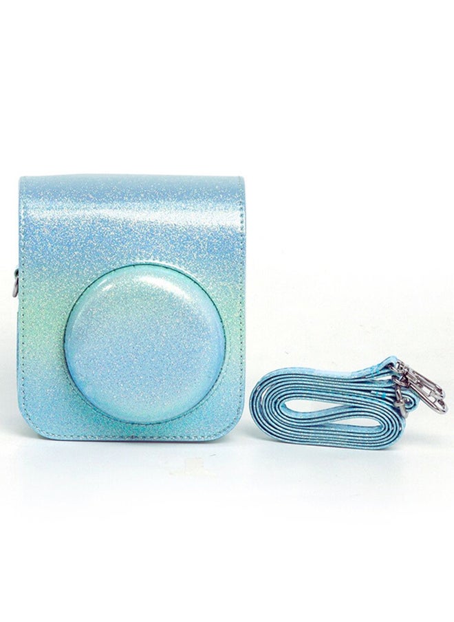 Protective Camera Case for Fujifilm Instax Mini 12 Instant Camera PU Leather Glitter Gradient Style Camera Bag with Shoulder Strap- Blue&Green