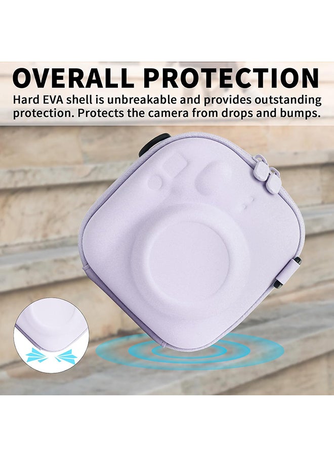 Universal Protective Camera Case for Fujifilm Instax Mini 12 11 9 8 SE 7+ 40, Instant Camera Bag Hard EVA Case with Shoulder Strap- Lilac purple