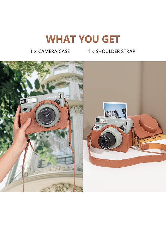 Camera Case for Instax Wide 400 Camera, PU Leather Protective Carrying Camera Bag with Adjustable Shoulder Strap- Brown