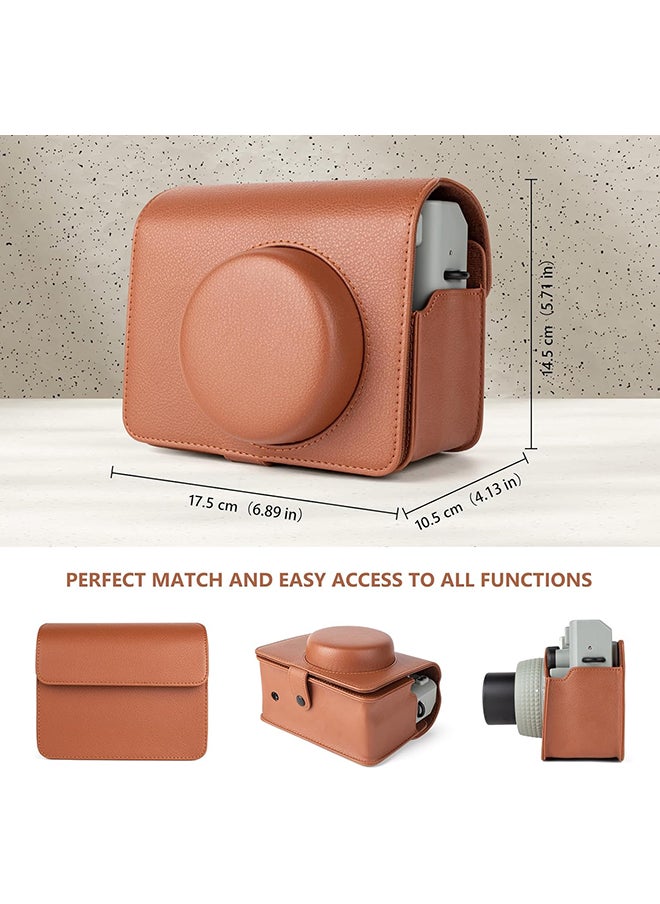 Camera Case for Instax Wide 400 Camera, PU Leather Protective Carrying Camera Bag with Adjustable Shoulder Strap- Brown