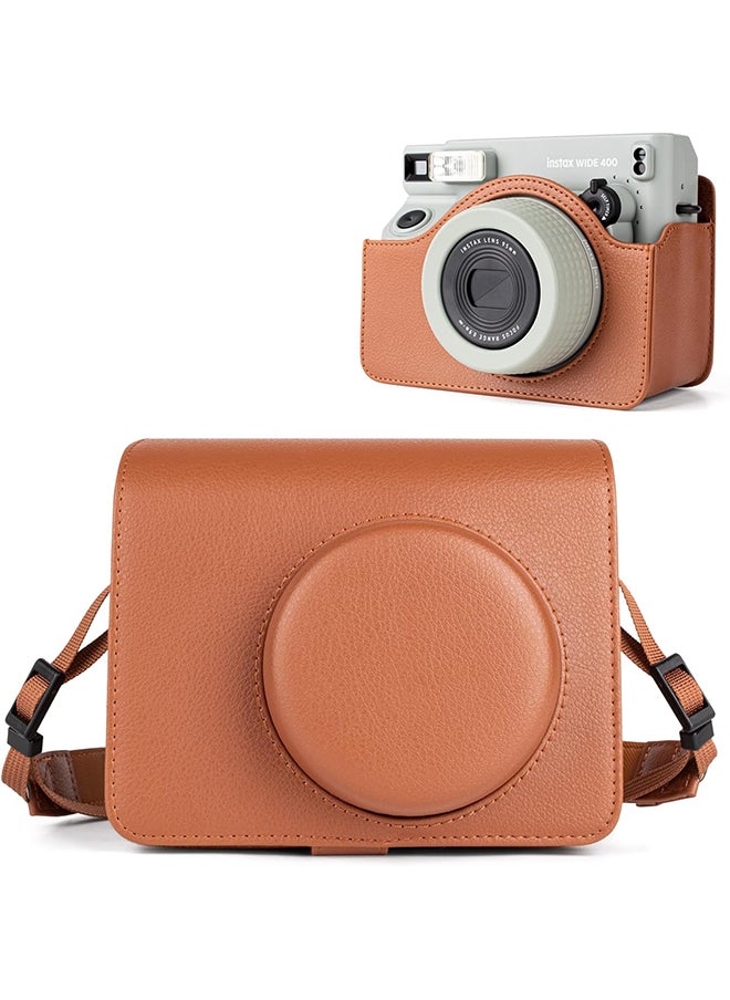 Camera Case for Instax Wide 400 Camera, PU Leather Protective Carrying Camera Bag with Adjustable Shoulder Strap- Brown